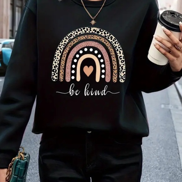 Shein Black Hoodie Be Kind with animal print Rainbow - Picture 1 of 5